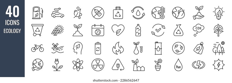 Conjunto de iconos de ecología. Conjunto de iconos lineales del entorno.