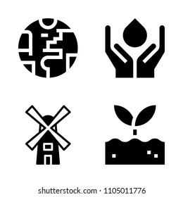 Ecology icon set. environment, silhouette, sky and seed vector illustration for web