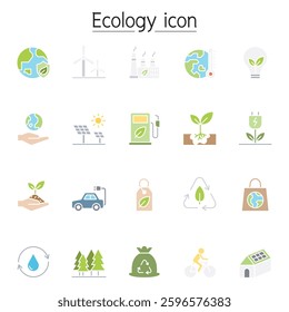 Ecology icon set in flat color style