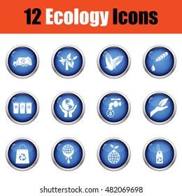 Ecology icon set.  Glossy button design. Vector illustration.