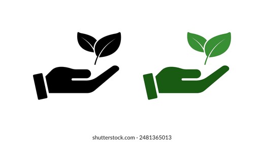 Conjunto de iconos de ecología. Mano con hoja Símbolo. signo eco. para concepto móvil y Diseño web. Ilustración vectorial sobre fondo blanco