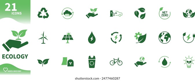 Ecology icon. Set of icons for environmental protection, earth, renewable energy, leaf, recycling, green energy, green icons, ...