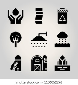 Ecology icon set. isolated, windmill, travel and branch vector illustration for web