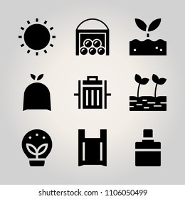 Ecology icon set. label, bathroom, trigger and cleaner vector illustration for web