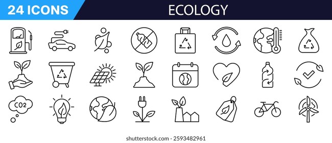 Ecology icon set. Linear style. Environment icon.