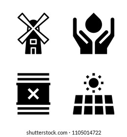 Ecology icon set. mill, station, field and old vector illustration for web