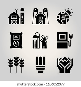 Ecology icon set. omega, vegetable, sample and art vector illustration for web