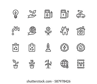 Ecology icon set, outline style