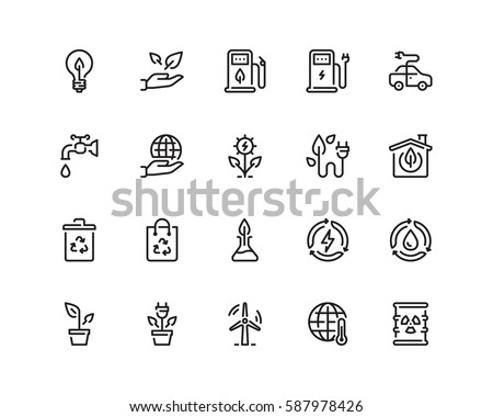 Ecology icon set, outline style
