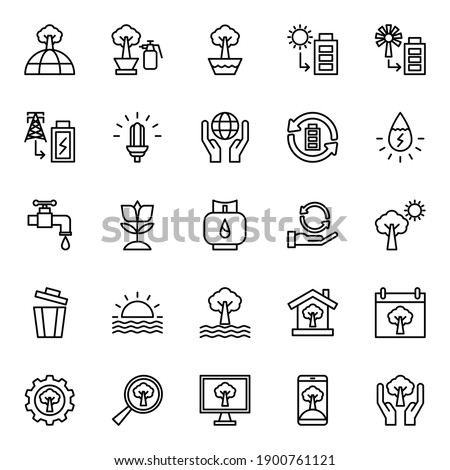 Ecology icon set with outline styles. Environment and nature icon.