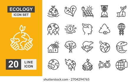 Conjunto de iconos de ecología. Panel, solar, tierra, ambiental, energía, energía y más icono de línea.
