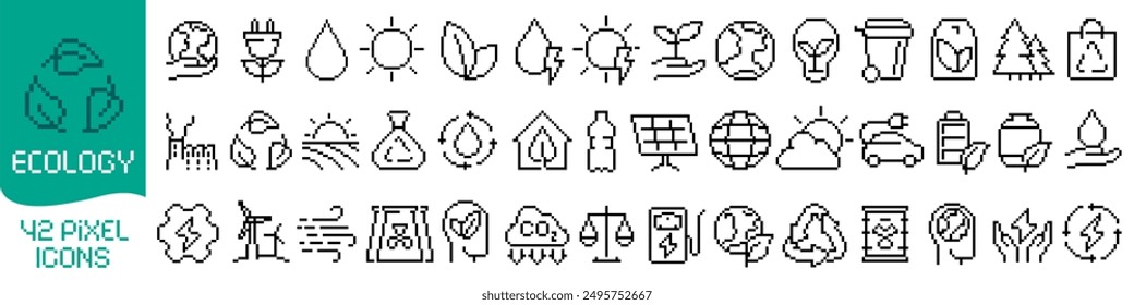 Ecology icon. Ecology icon set. Pixel style.