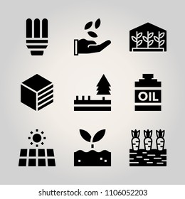 Ecology icon set. raw, health, one and carrots slice vector illustration for web