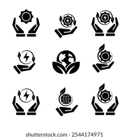 Ecology icon set. renewable energy, environmental protection, earth, leaves, recycling, green energy, green icon. simple design style. energy, resources