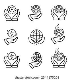 Ecology icon set. renewable energy, environmental protection, earth, leaves, recycling, green energy, green icon. outline design style. energy, resources