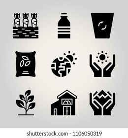 Ecology icon set. root, new, installation and drawing vector illustration for web