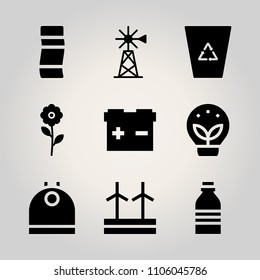 Ecology icon set. solar, flowing, country and surface vector illustration for web