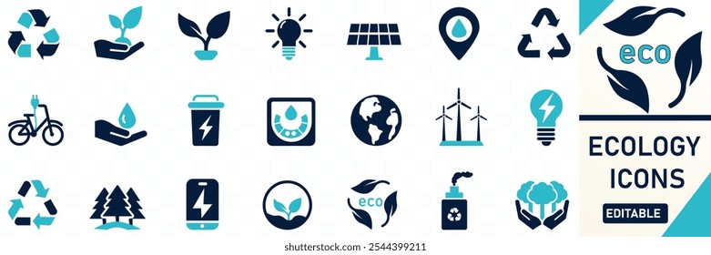 Ecology icon set. Solid flat vector icons collection