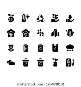 Ecology icon set with solid or glyph style part 1 simple