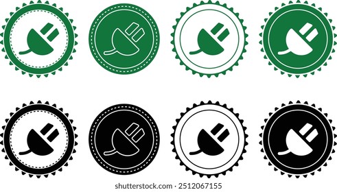 Ecology icon set. Ecology Stamps. Environment, sustainability, nature, recycle, renewable energy; electric bike, eco-friendly, forest, wind power, green symbol. Solid icons vector collection.