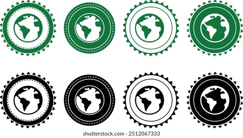 Ecology icon set. Ecology Stamps. Environment, sustainability, nature, recycle, renewable energy; electric bike, eco-friendly, forest, wind power, green symbol. Solid icons vector collection.
