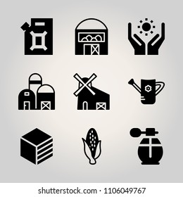 Ecology icon set. sweetcorn, country, watering and 3d vector illustration for web