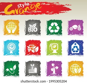 Ecology icon set for user interface design. Grange icons style
