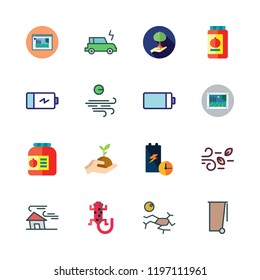 ecology icon set. vector set about drought, image, salamander and battery icons set.