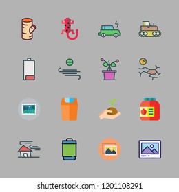 ecology icon set. vector set about trash, conserve, drought and wind icons set.