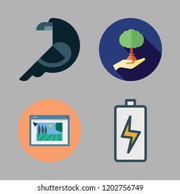 ecology icon set. vector set about crow, reforestation, battery and image icons set.