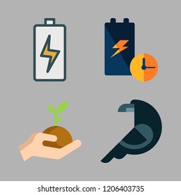 ecology icon set. vector set about battery, sprout and crow icons set.