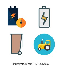 ecology icon set. vector set about garbage, battery and tractor icons set.