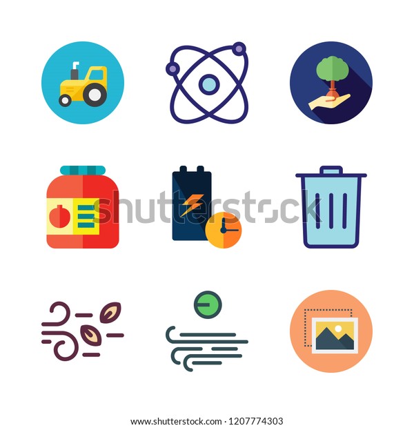 ecology icon set. vector set about image, battery,\
tractor and trash icons\
set.