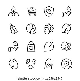 Ecology Icon Set, Vector lines, contains icons such as photosynthesis, Enviroment protection, Eco-friendly package, growth time, Editable stroke, perfect 48x48 pixels, White background.