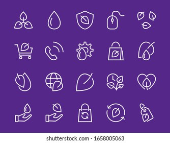 Ecología Conjunto de iconos, Líneas vectoriales, contiene iconos como fotosíntesis, protección del medio ambiente, paquete ecológico, tiempo de crecimiento, trazo editable, perfecto 48x48 píxeles, fondo blanco.