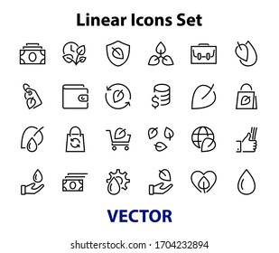 Ecology Icon Set, Vector lines, contains icons such as photosynthesis, Enviroment protection, Eco-friendly package, growth time, Editable stroke, perfect 48x48 pixels, White background.