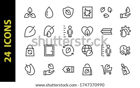 Ecology Icon Set, Vector lines, contains icons such as photosynthesis, Enviroment protection, Eco-friendly package, growth time, Editable stroke, perfect 48x48 pixels, White background.