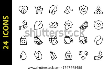 Ecology Icon Set, Vector lines, contains icons such as photosynthesis, Enviroment protection, Eco-friendly package, growth time, Editable stroke, perfect 48x48 pixels, White background.