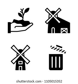 Ecology icon set. windmill, seed, holland and delete vector illustration for web
