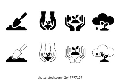 Ecology icon set.Environment icon set.sustainability, nature, recycle, renewable energy; electric bike, eco-friendly, forest, wind power, green symbol.Plant icons. Vector Illustrations.