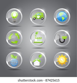 Ecology icon set-Transparent Glass Button