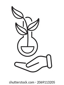 Ecology icon vector. Environment icons in simple design. Hand protect plant illustration.