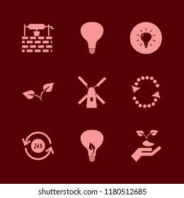 ecology icon. ecology vector icons set windmill, hand sprout, recycle hours and bulb leaf