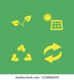 ecology icon. ecology vector icons set recycle sign, solar panel and sprout