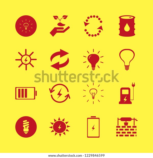 ecology icon. ecology vector icons set\
car charger, fluorescent bulb, solar energy and\
battery