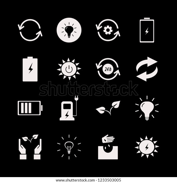 ecology icon. ecology vector icons set bulb,\
sprout, car charger and solar\
energy