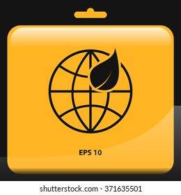 ecology icon for web and mobile. globe and leaf sign in flat design style