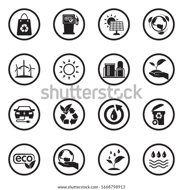 Ecology Icons. Black Flat Design In Circle.\
Vector Illustration.