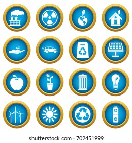 Ecology icons blue circle set isolated on white for digital marketing