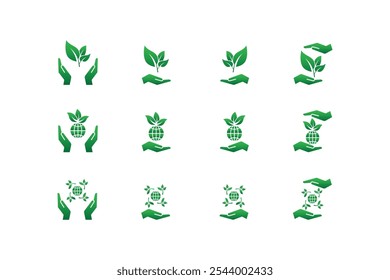 Ecology Icons Collection.Green Colored On White Background Symbolizing Eco-Friendly Practices.Vector Illustration.